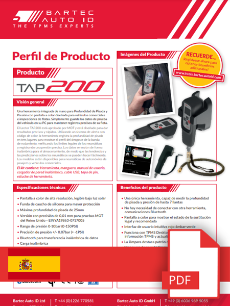 TAP200 Scheda Dati Spanish