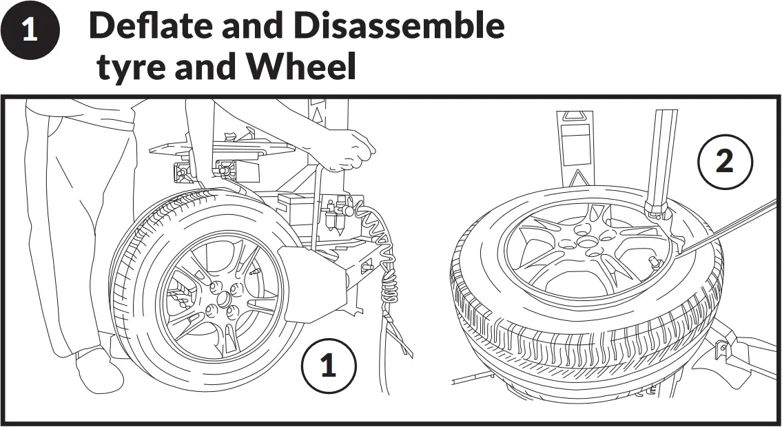 Step 1 TPMS sensor installation - deflate and disassemble the tyre and wheel
