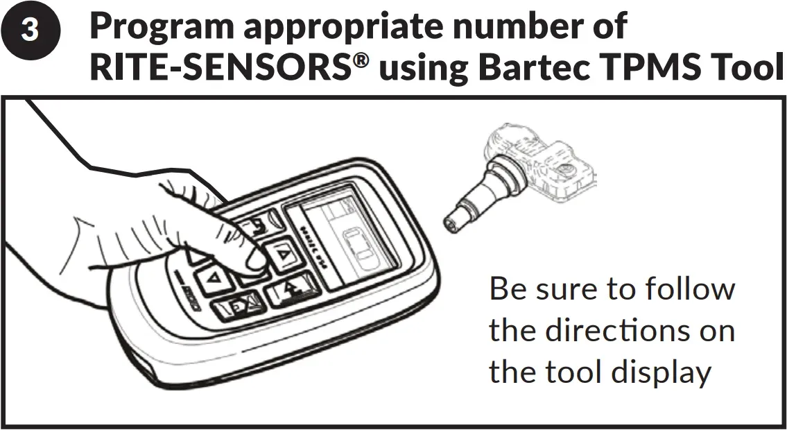 Step 3 TPMS sensor installation - program the required Rite-Sensors using a Bartec TPMS tool