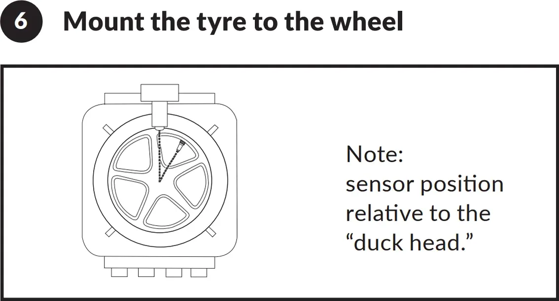Step 6 TPMS sensor installation - mount the tyre to the wheel while protecting the TPMS sensor